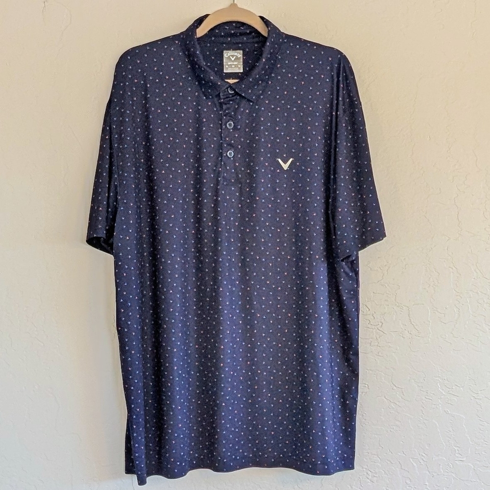 Callaway Opti-Dri Performance Navy Chevron Print Golf Polo Shirt Activewear - Picture 2 of 9
